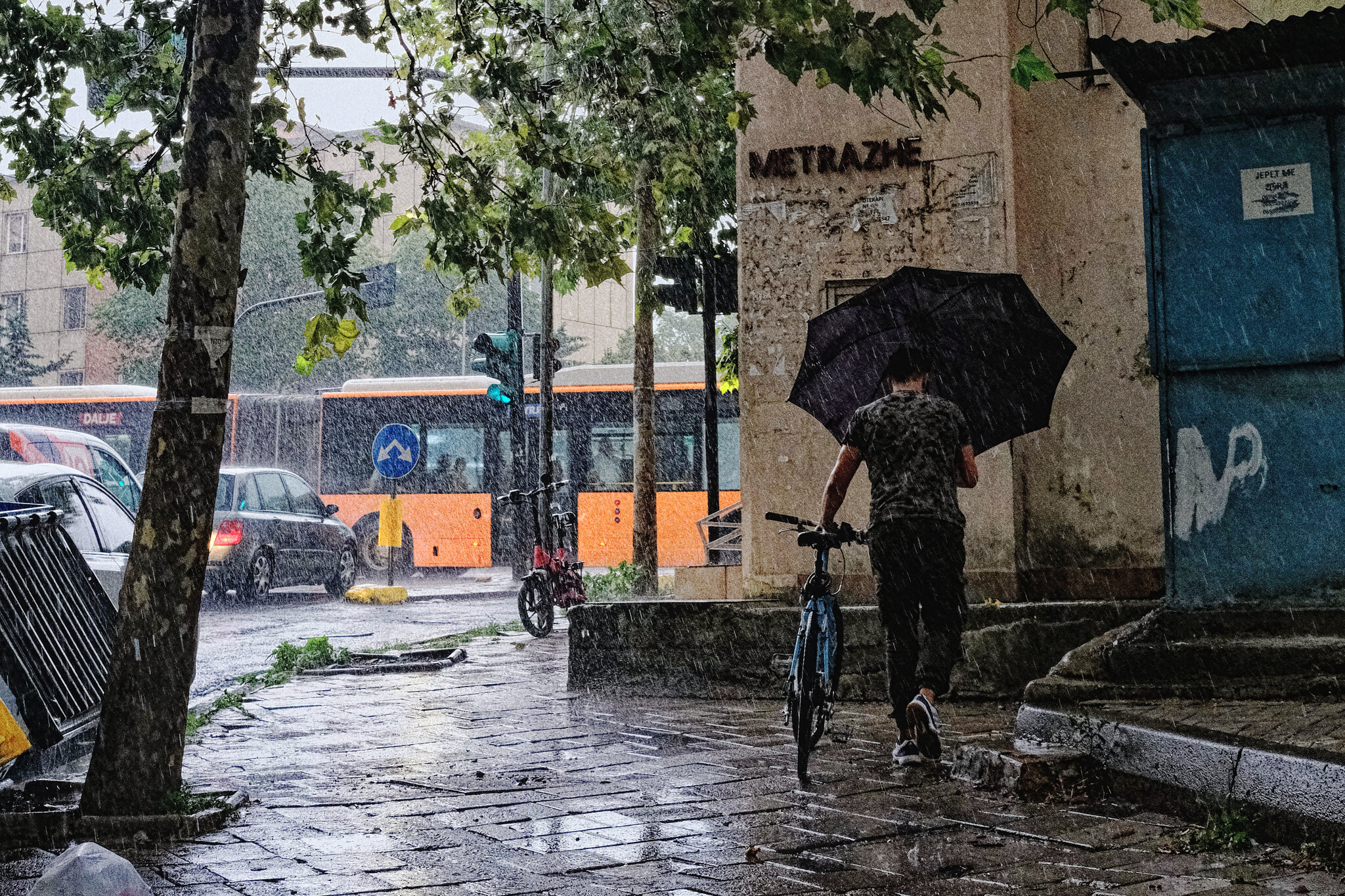 Rainstorm on a Thursday evening in Tirana, Albania